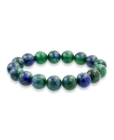 Bling Jewelry Green Blue Azurite Gemstone Bead Stackable Strand Stretch Bracelet 12MM
