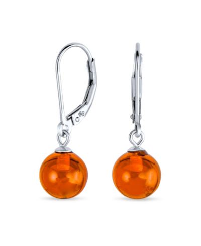Bling Jewelry Natural Brown Honey Amber Ball Drop Earrings Sterling Silver Leverback