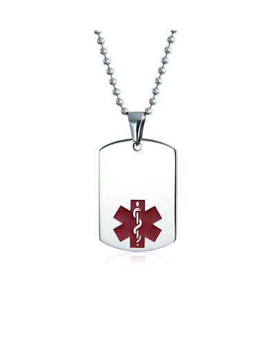 Bling Jewelry Dog Tag Medical Alert ID Pendant Necklace Stainless Steel 1.5"