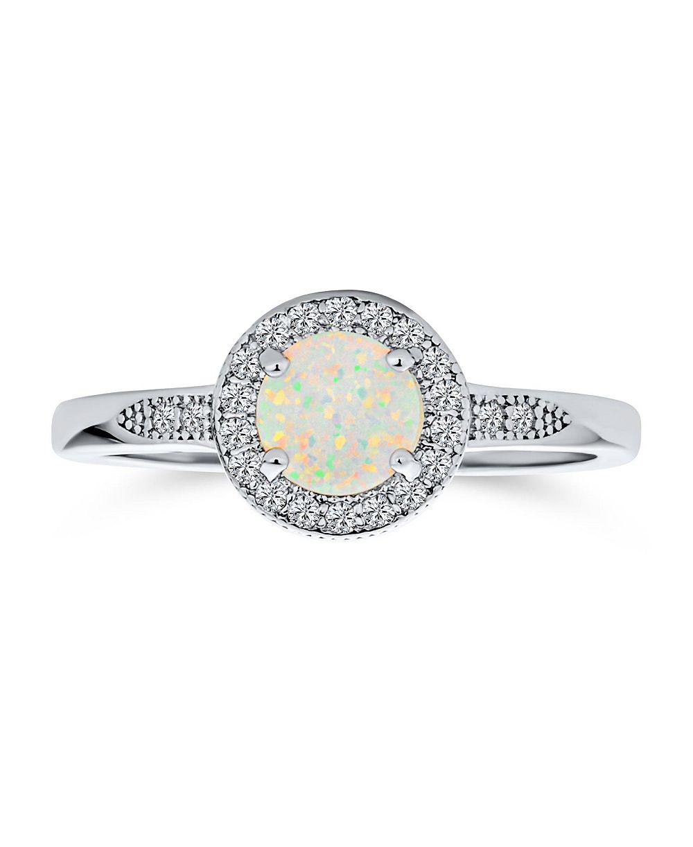 Кольцо с белым опалом и акцентными камнями Bling Jewelry Dainty CZ Halo Circle 1CT Round Solitaire, серебро .925