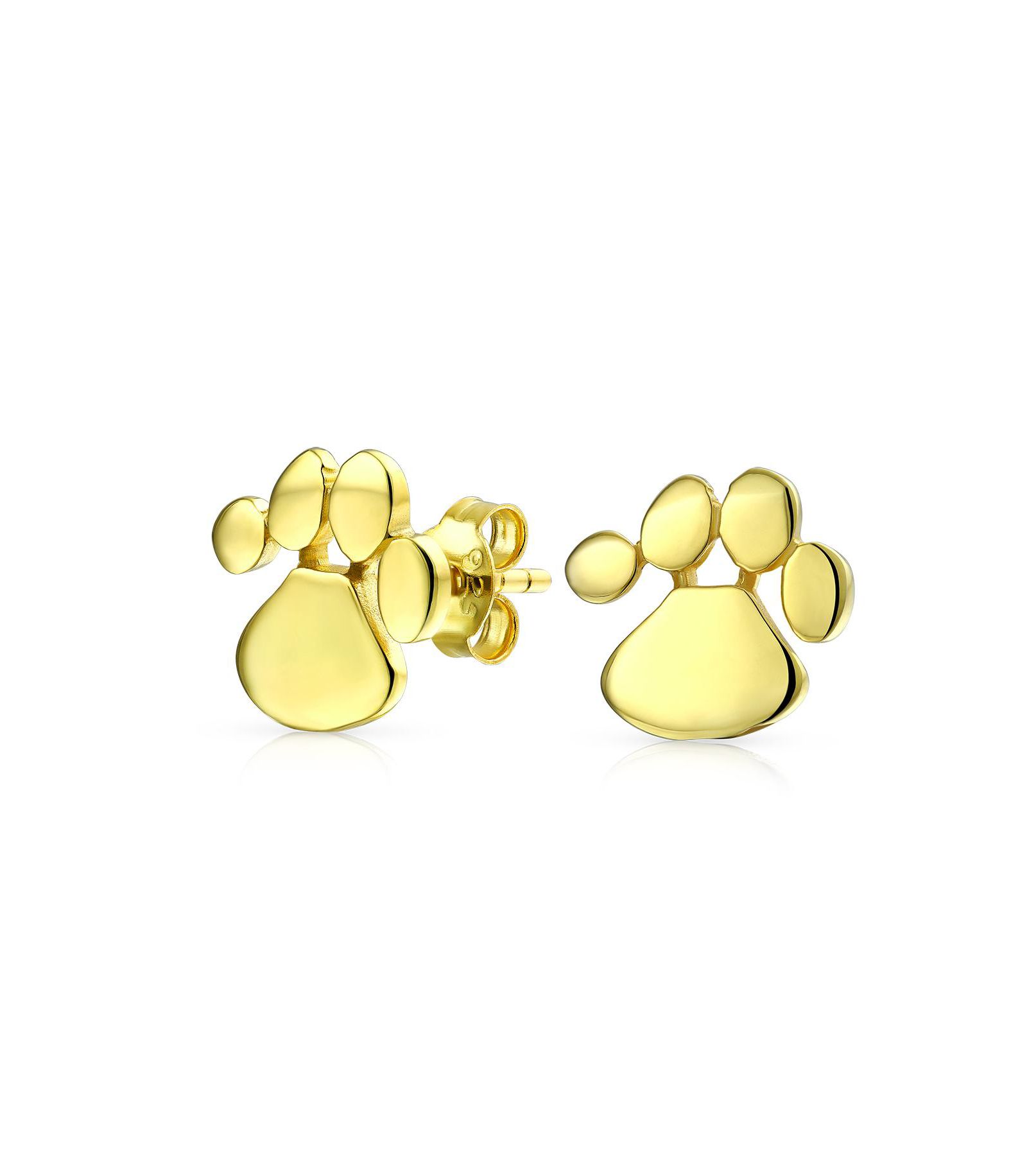 Bling Jewelry Серьги-гвоздики с отпечатком лапы, позолоченное серебро