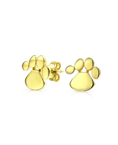 Bling Jewelry Серьги-гвоздики с отпечатком лапы, позолоченное серебро