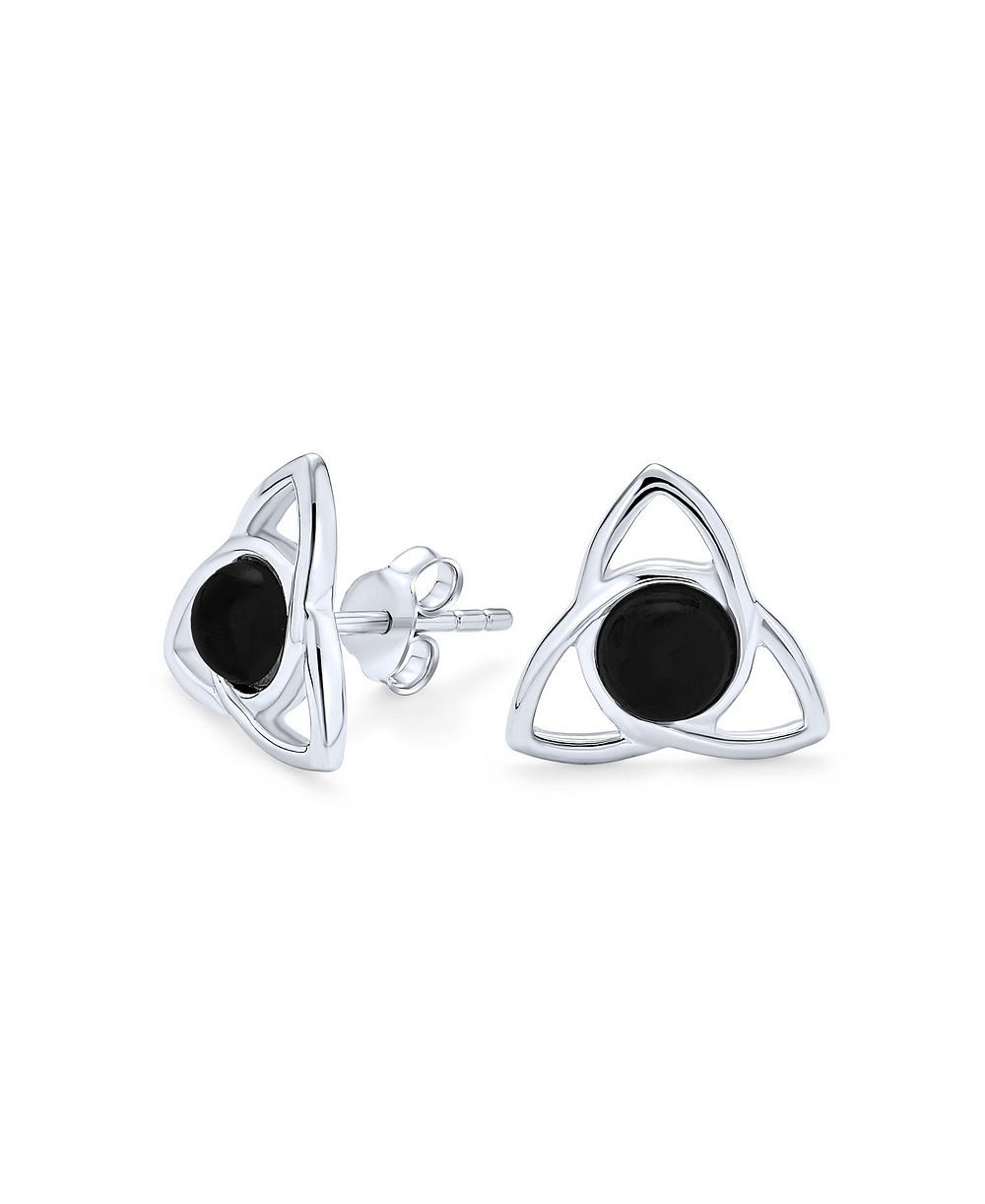 Bling Jewelry серьги-гвоздики с натуральным ониксом, янтарным камнем и трикветром из серебра 925 Sterling Silver