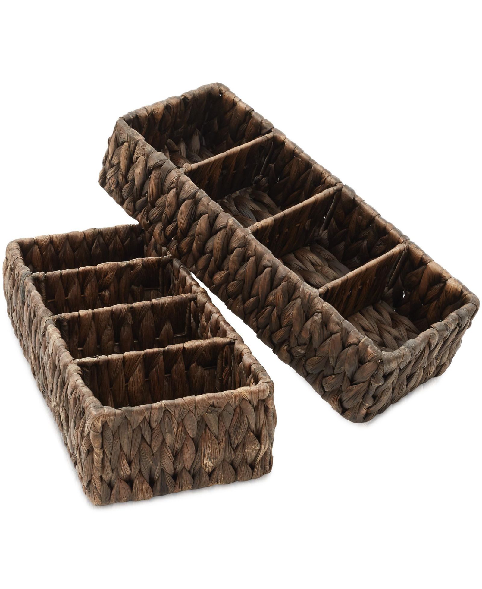 Casafield Set of 2 Water Hyacinth Storage Baskets с 4 секциями, Natural - Woven Organizer Bins для ванной, прачечной, кладовой, офиса, полок