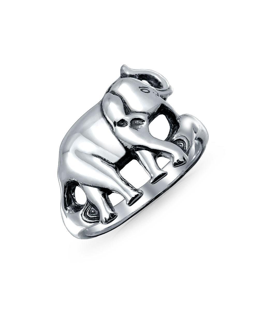 Кольцо Bling Jewelry Good Luck Trunk Up Zoo Animal Elephant Oxidized.925 Sterling Silver