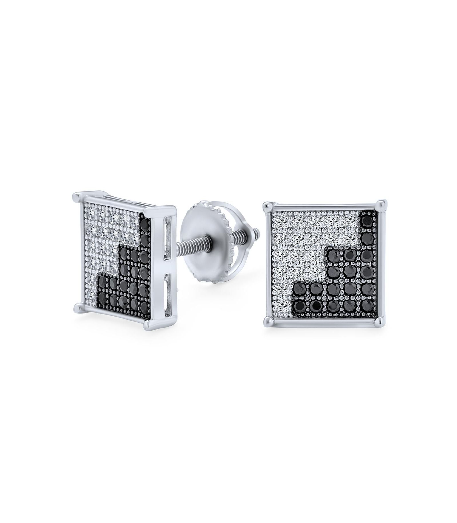 Серьги-гвоздики Bling Jewelry.925 Sterling Silver Micro Pave CZ White Square