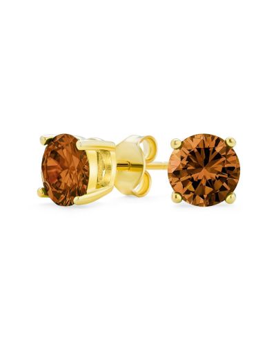 Bling Jewelry 1CT Round Cubic Zirconia CZ Solitaire Stud Earrings 14K Gold Plated .925 Sterling Silver 7MM