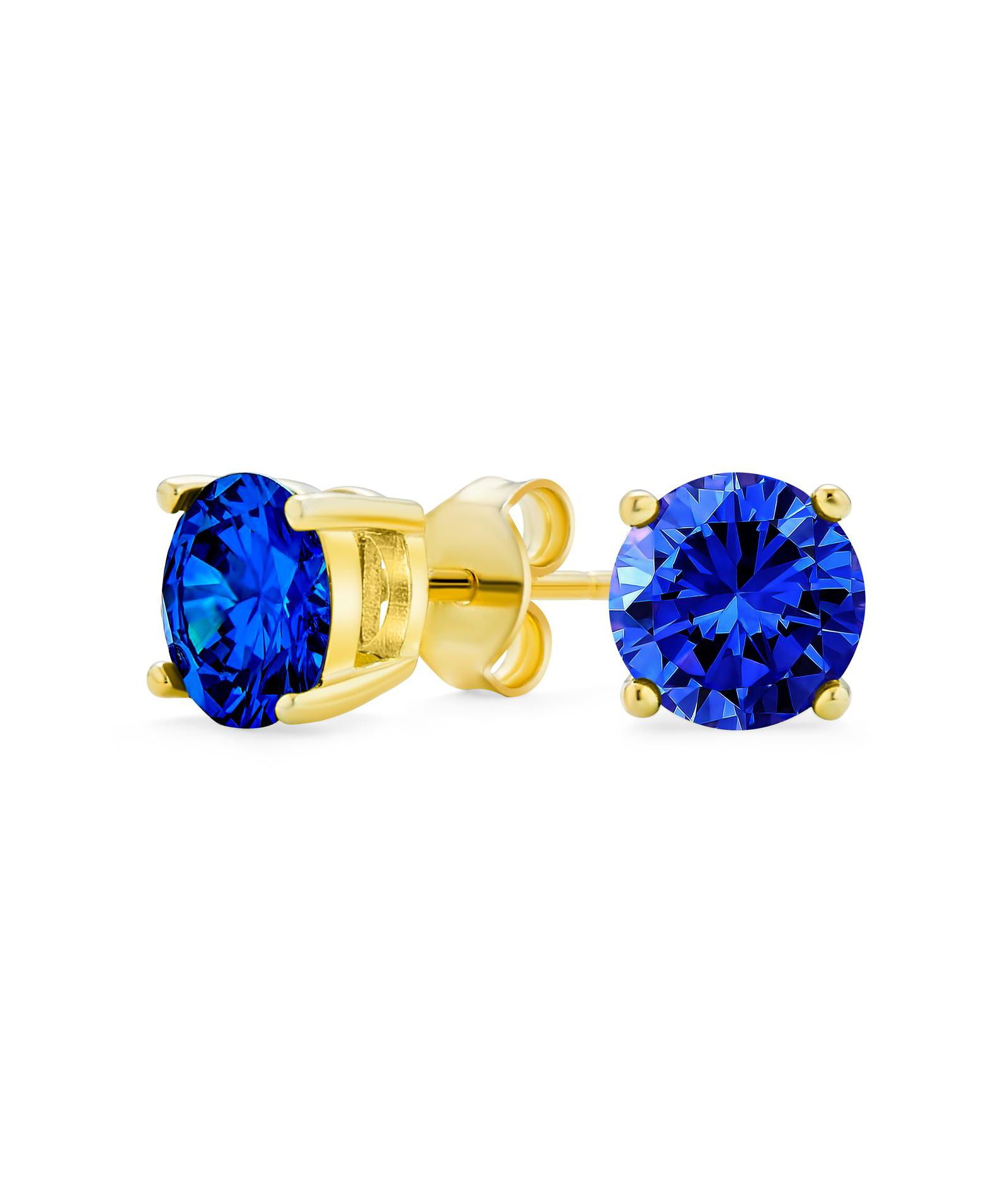 Bling Jewelry 1CT Round Cubic Zirconia CZ Solitaire Stud Earrings 14K Gold Plated .925 Sterling Silver 7MM