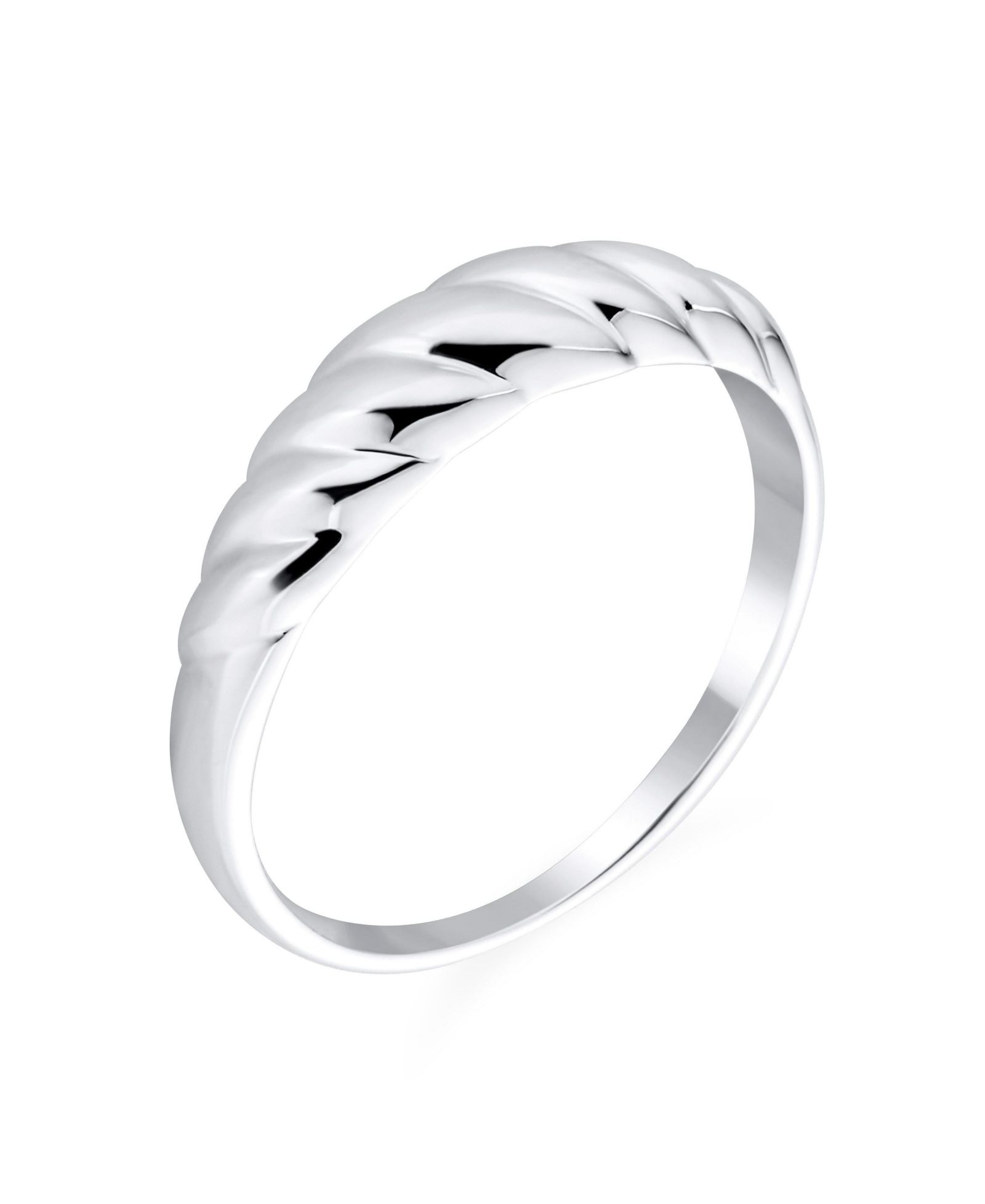 Bling Jewelry Timeless Ribbed Dome Croissant Ring Shrimp Band .925 Sterling Silver
