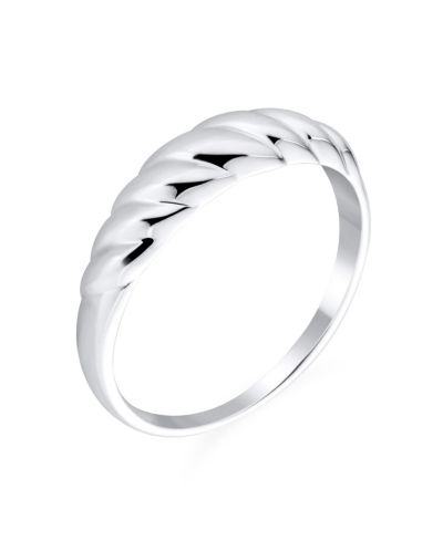 Bling Jewelry Timeless Ribbed Dome Croissant Ring Shrimp Band .925 Sterling Silver
