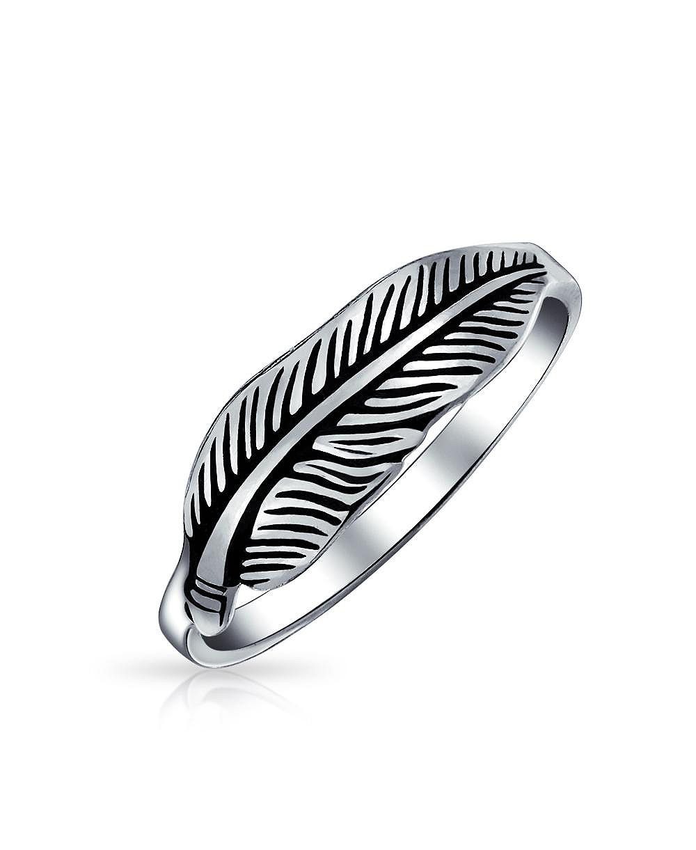 Bling Jewelry Southwestern Feather Nature Leaf Band Ring Oxidized .925 Sterling Jewelry