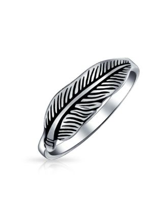 Bling Jewelry Southwestern Feather Nature Leaf Band Ring Oxidized .925 Sterling Jewelry