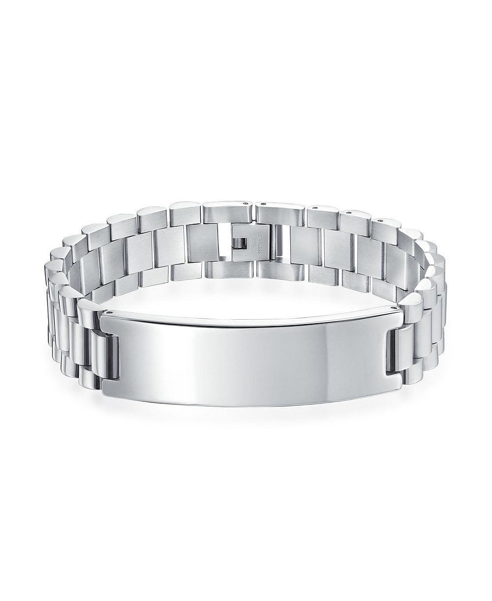 Браслет-часы с табличкой для имени Bling Jewelry мужской, серебристый, нержавеющая сталь, 8.5"