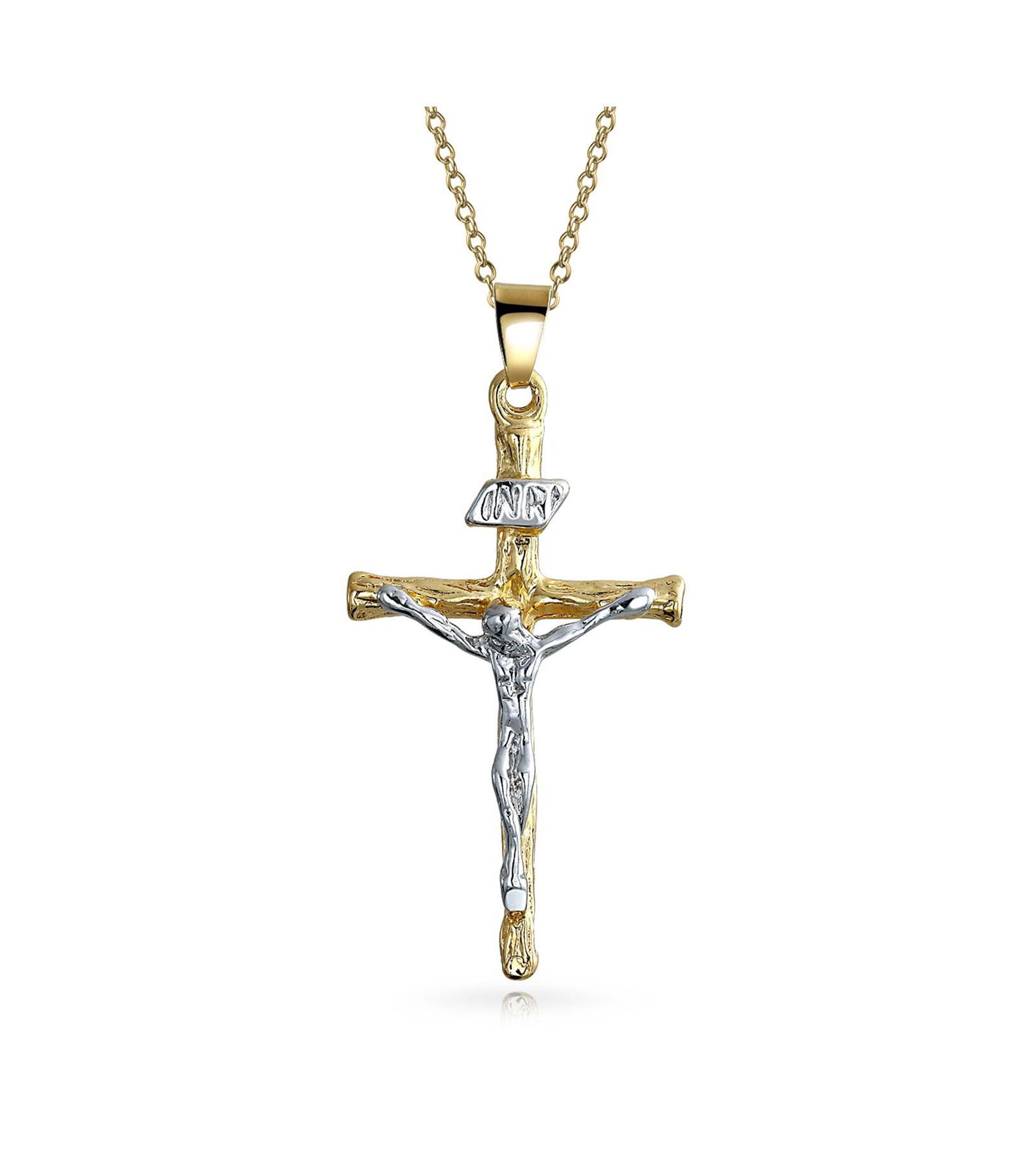 Bling Jewelry Подвеска-крест Jesus Inri Two Tone 18K Gold Plated