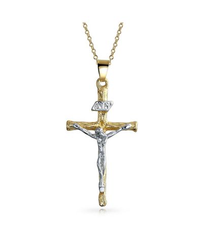 Bling Jewelry Подвеска-крест Jesus Inri Two Tone 18K Gold Plated