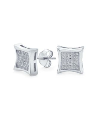 Bling Jewelry .925 Sterling Silver Micro Pave CZ Square Kite Stud Earrings 9MM
