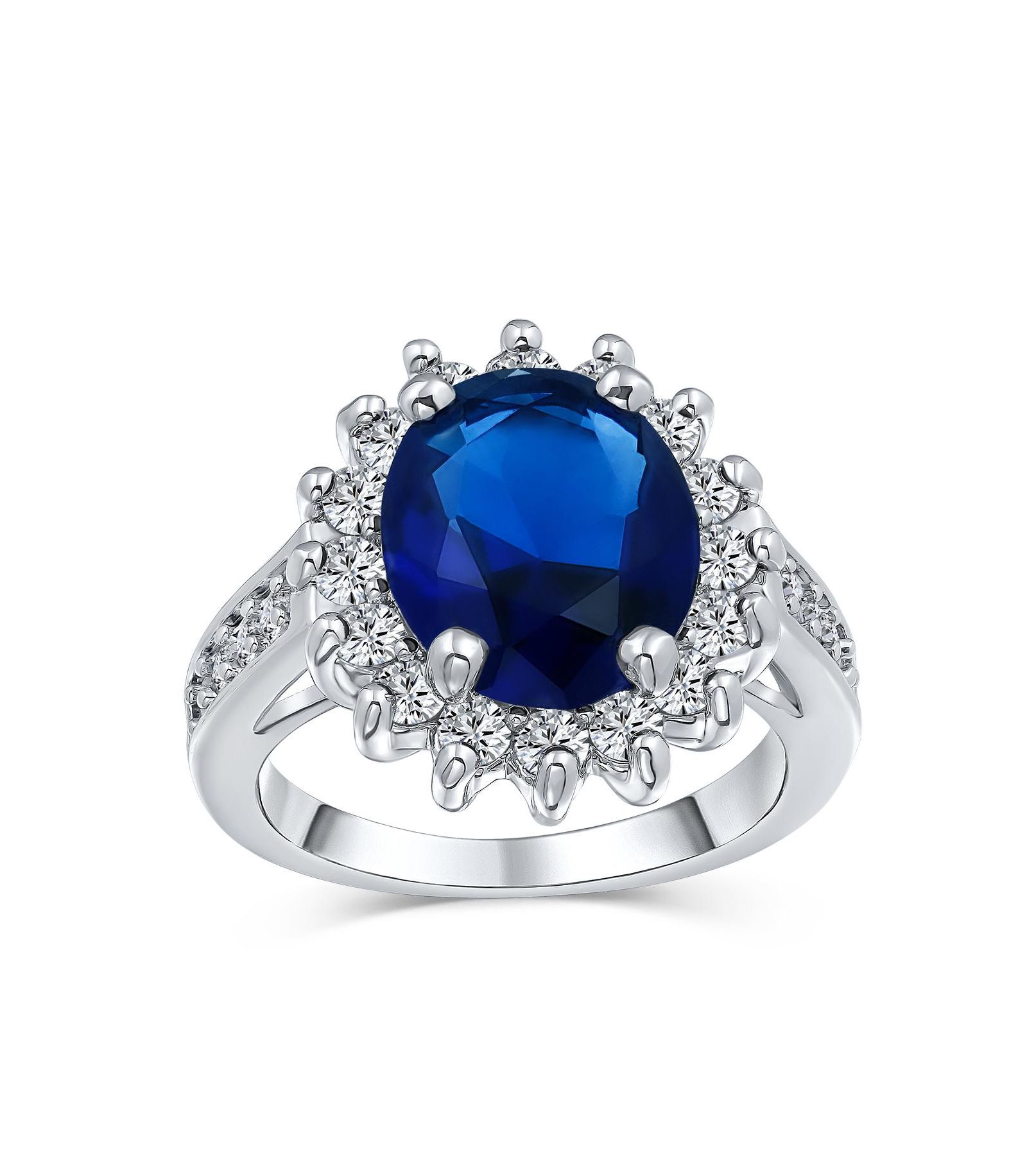 Bling Jewelry Clear Cubic Zirconia Crown Halo Promise Ring Silver Plated