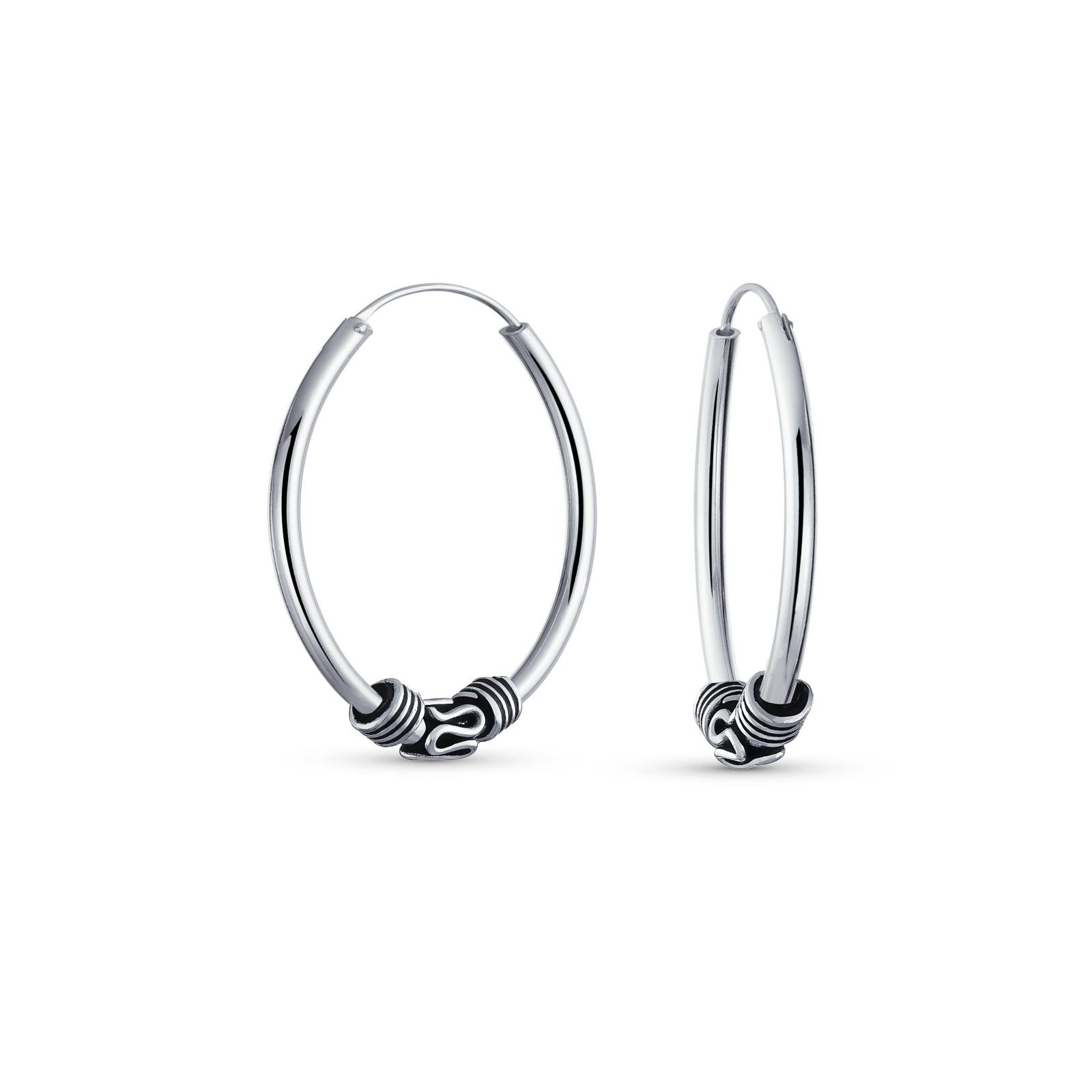 Bling Jewelry Bali Style Continuous Endless Hoop Earrings Oxidized .925 Sterling Silver
