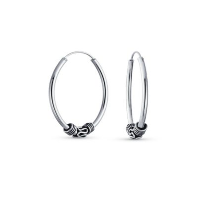 Bling Jewelry Bali Style Continuous Endless Hoop Earrings Oxidized .925 Sterling Silver