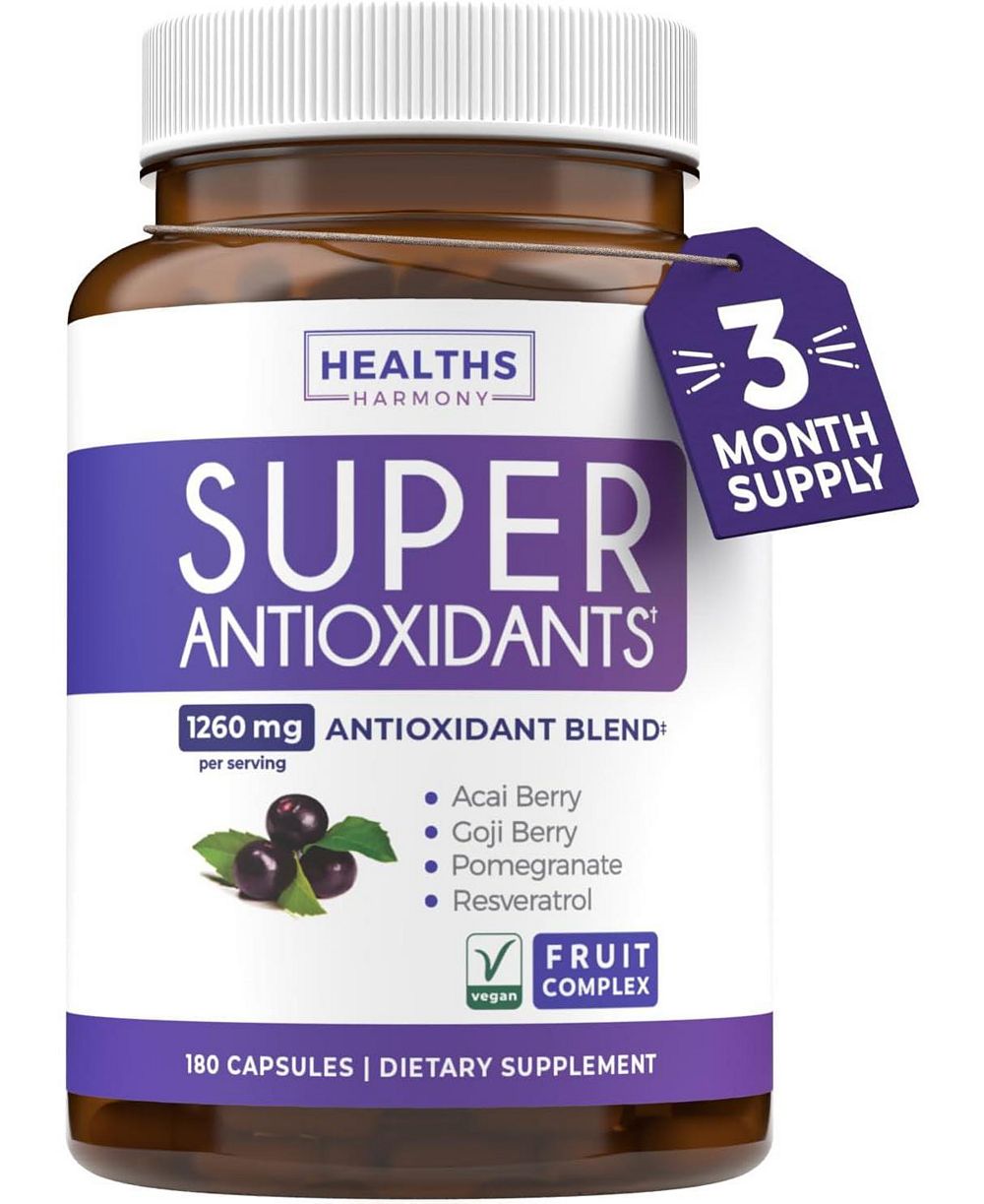 Health's Harmony добавка Super Antioxidants с ягодами асаи, годжи, гранатом и транс-ресвератролом, травяная и фруктовая формула для здоровья, 180 шт