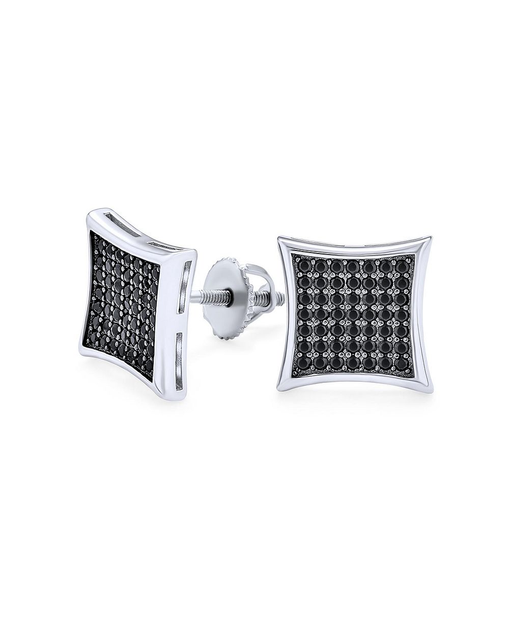 Серьги-гвоздики Bling Jewelry .925 Sterling Silver Micro Pave Black CZ Square Kite, 11MM