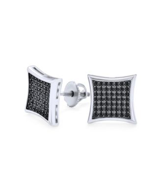 Bling Jewelry Black Square Kite Shaped CZ Micro Stud Earrings .925 Silver Screwback 11MM