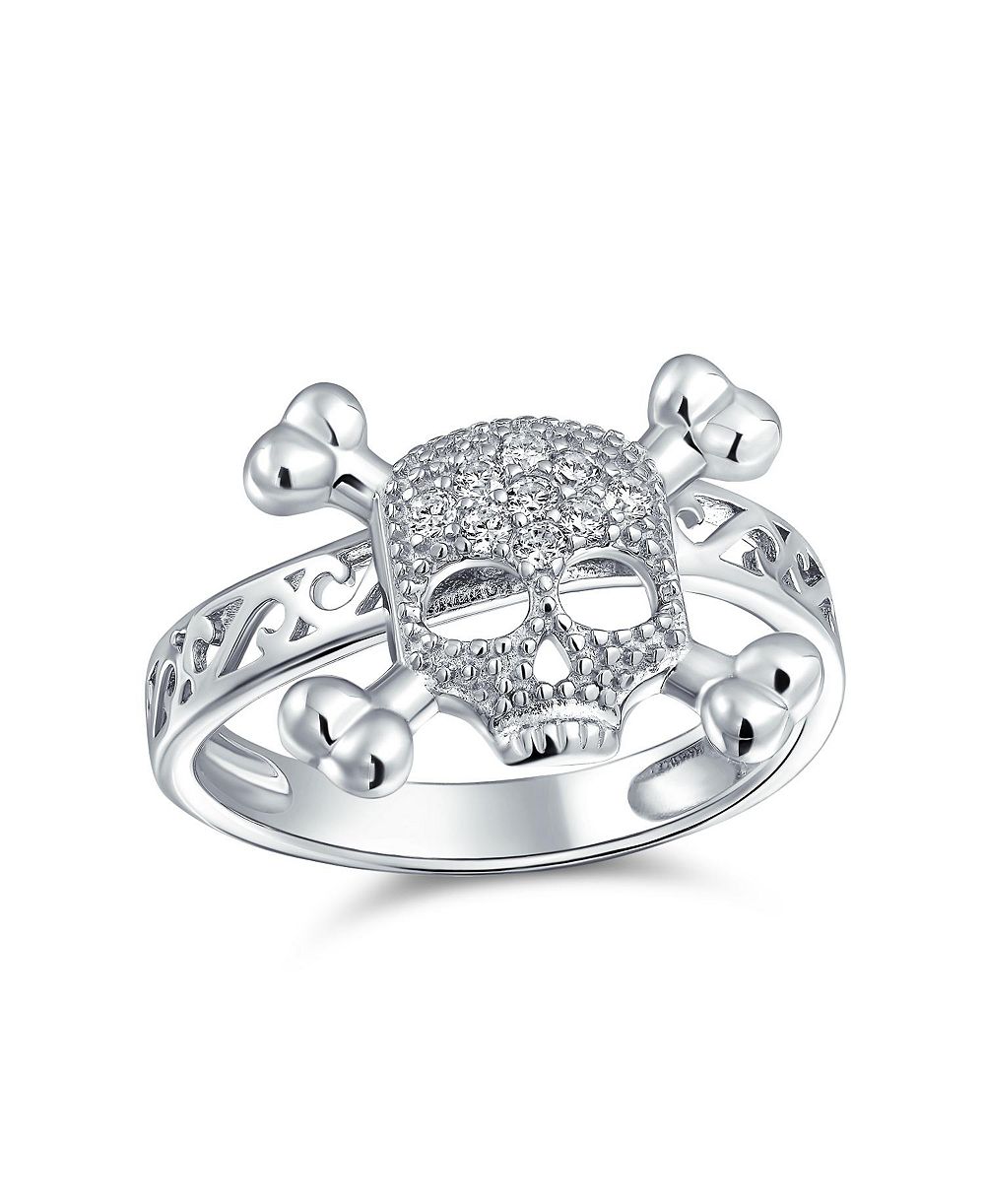 Bling Jewelry коктейльное кольцо CZ Pirate Skull Crossbones Punk Goth из стерлингового серебра