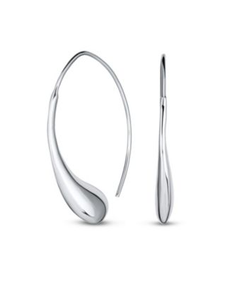 Bling Jewelry Elongated Puff Teardrop Threader Earrings .925 Sterling Silver 1.25 inch