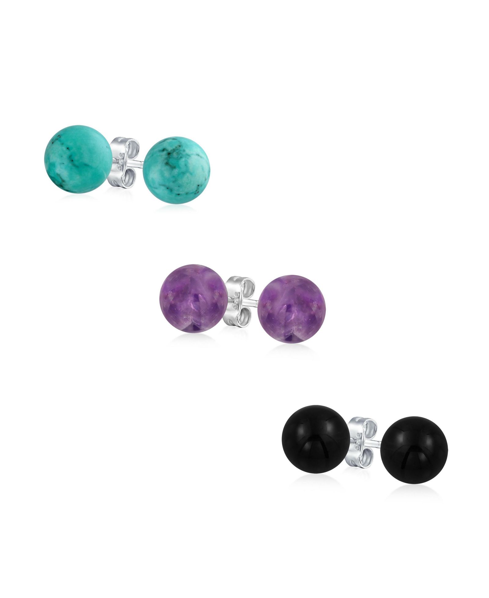 Bling Jewelry Malachite, Lapis, Tiger Eye Bead Ball Stud Earrings Sterling Silver (3 Set)
