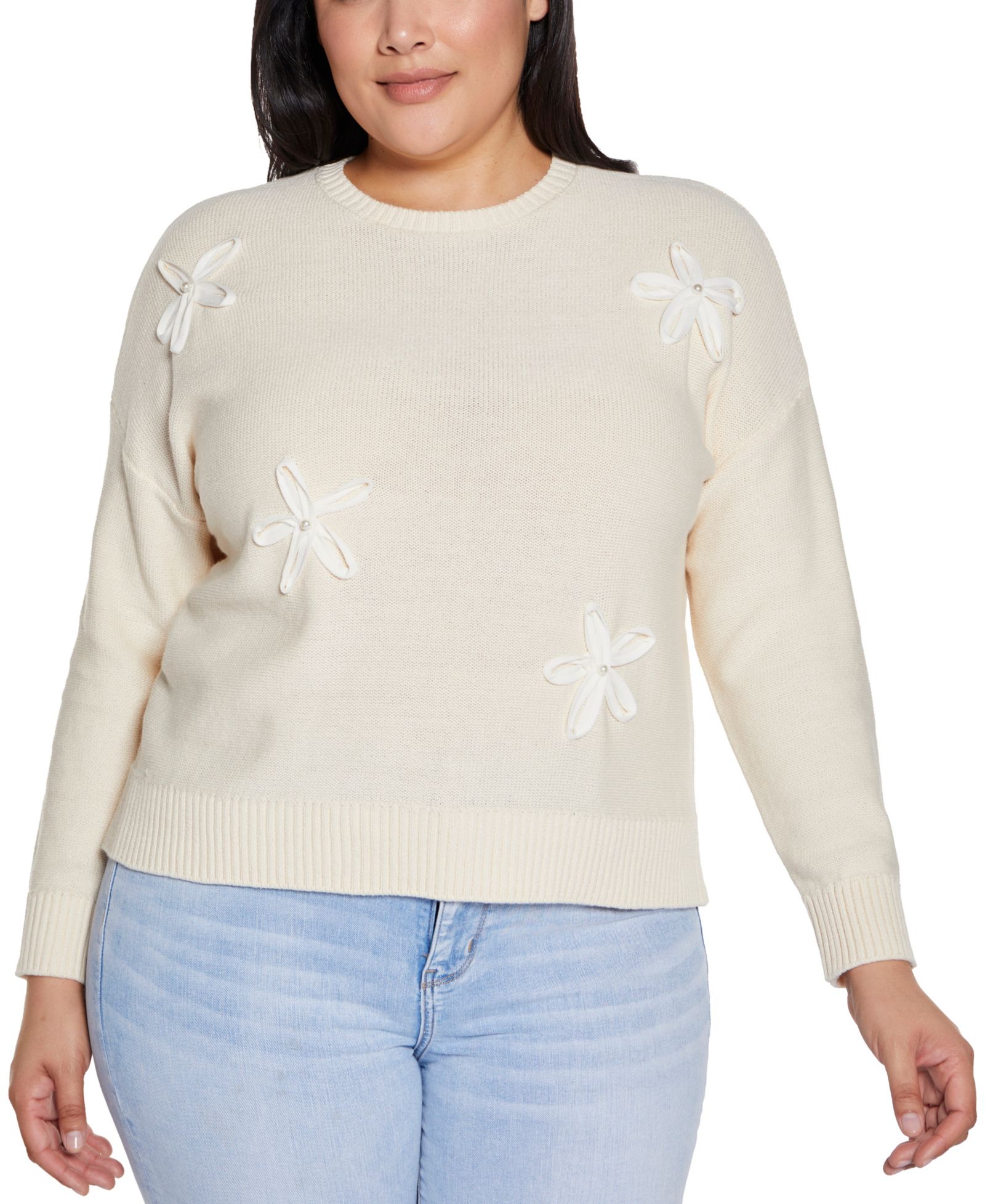 Belldini Plus Size 3D цветочный свитер с круглым вырезом