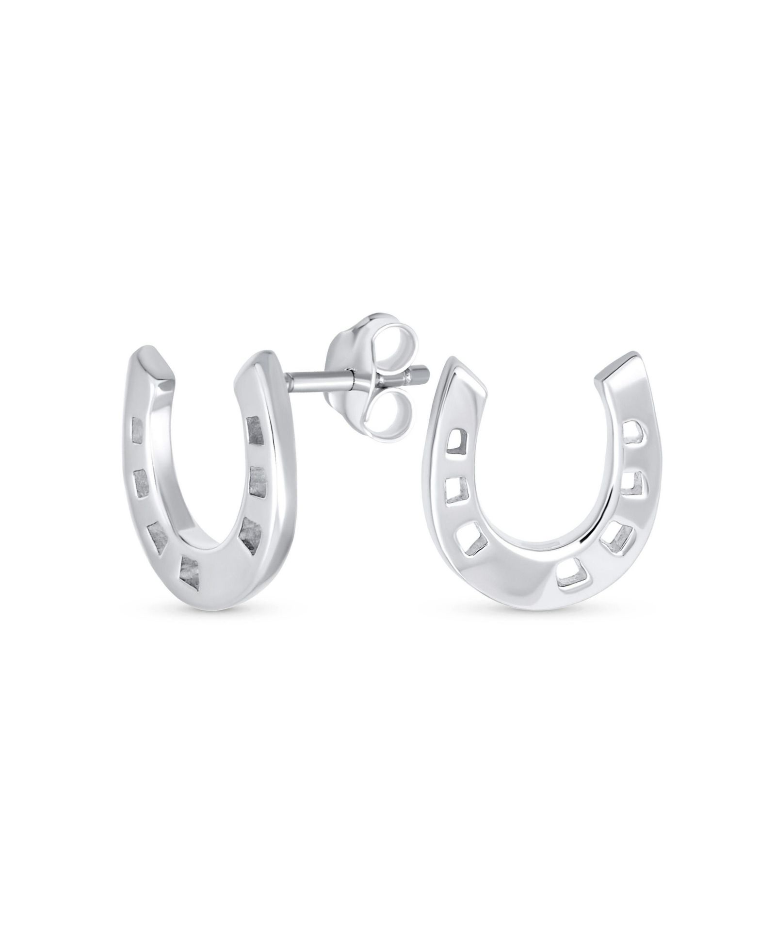 Bling Jewelry Good Luck Horseshoe Stud Earrings .925 Sterling Silver Western Jewelry Gift