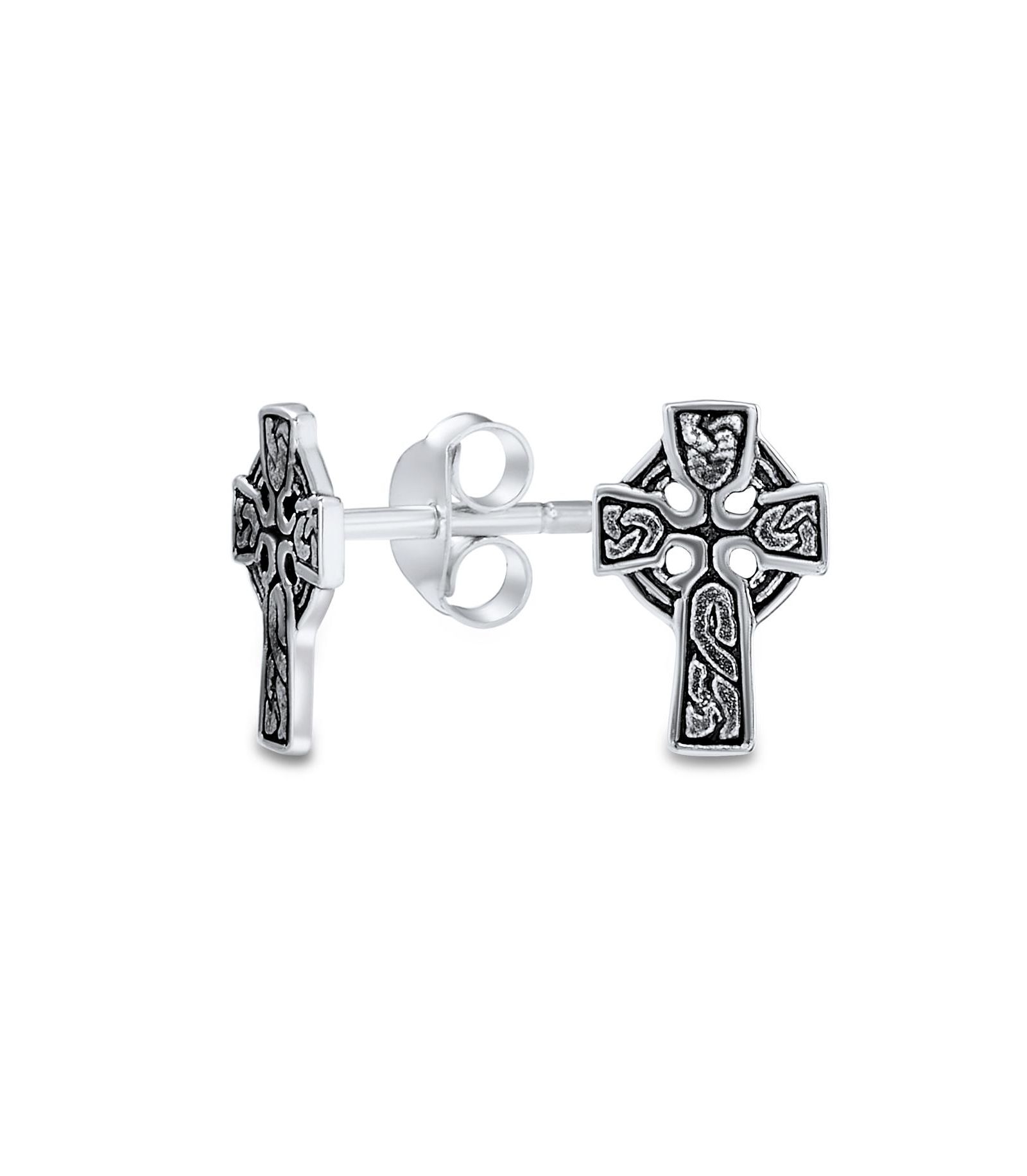 Bling Jewelry Серьги-гвоздики с кельтским узлом и крестом из окисленного стерлингового серебра