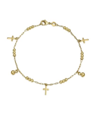 Bling Jewelry Religious Cross Beads Bells Charm Anklet Ankle Bracelet Gold Plated 10"