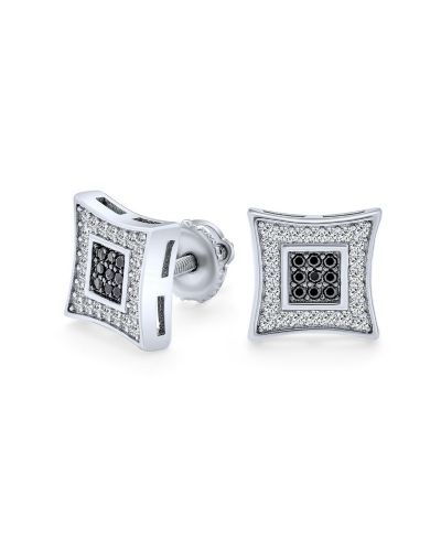 Серьги-гвоздики Bling Jewelry для мужчин, черно-белые с фианитами, серебро, 9 мм