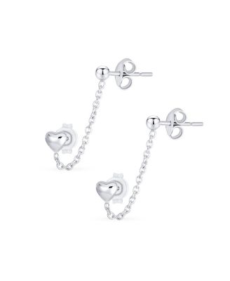 Bling Jewelry Double Piercing Ear Cartilage and Stud Heart Earrings Chain Sterling Silver