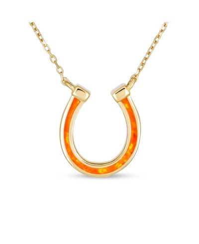 Кулон-подвеска Bling Jewelry с белым опалом и подковой на удачу, серебро 925 пробы