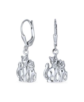 Bling Jewelry Animal Lover Kitten Family Cat Dangle Earrings Sterling Silver Lever Back