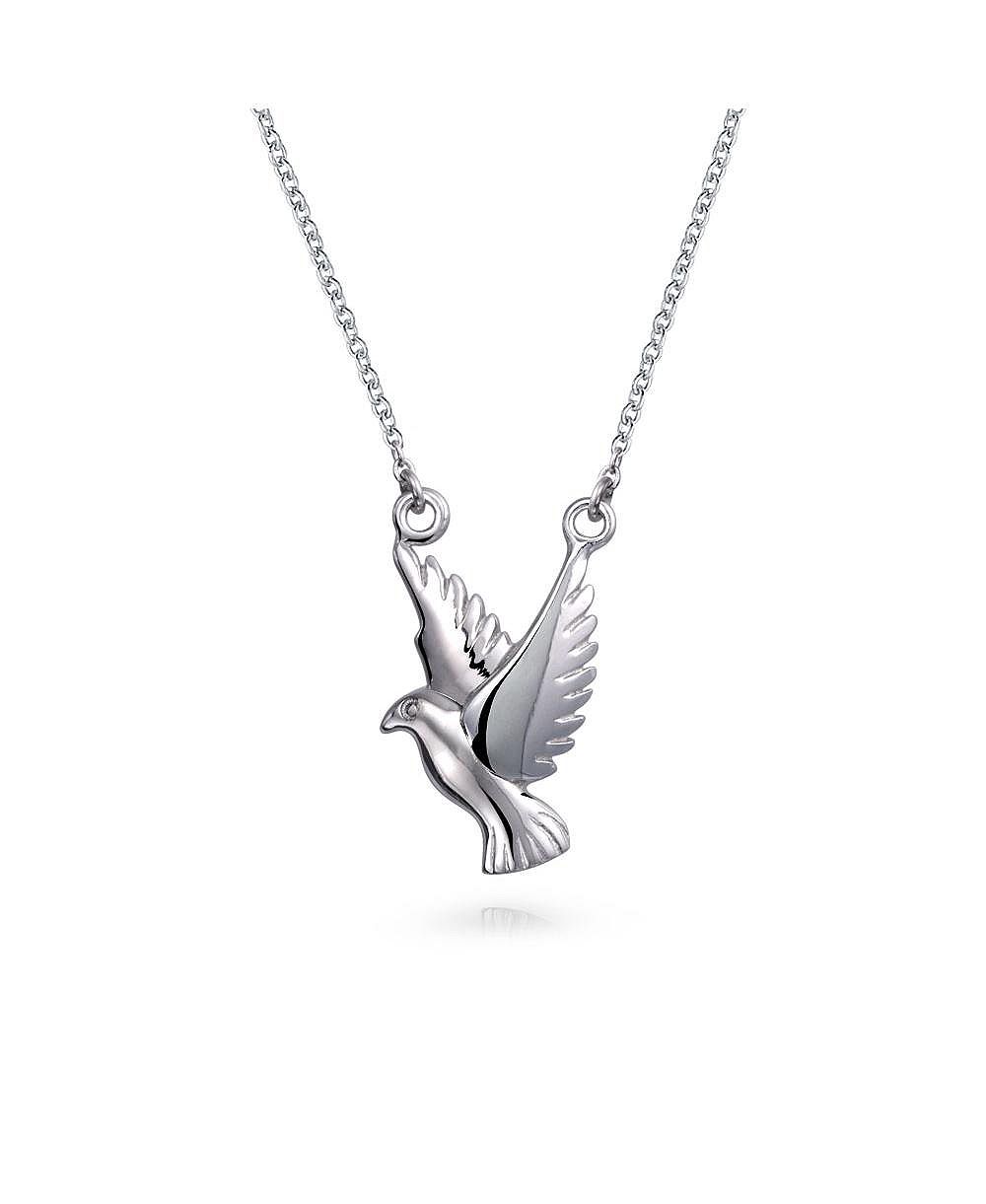 Bling Jewelry тонкое ожерелье-стационарка с подвеской в виде птицы веры и голубя мира .925 стерлинговое серебро