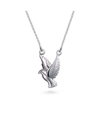 Bling Jewelry тонкое ожерелье-стационарка с подвеской в виде птицы веры и голубя мира .925 стерлинговое серебро