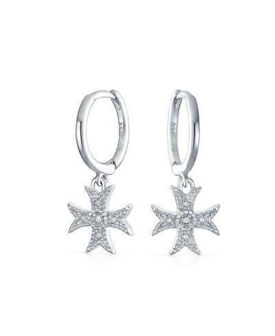 Серьги-кольца Bling Jewelry с религиозной символикой Fleur De Lis Maltese, стерлинговое серебро