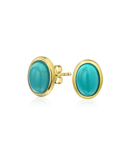 Bling Jewelry Bezel Button Oval Golden Amber Stud Earrings Gold Plated Sterling Silver