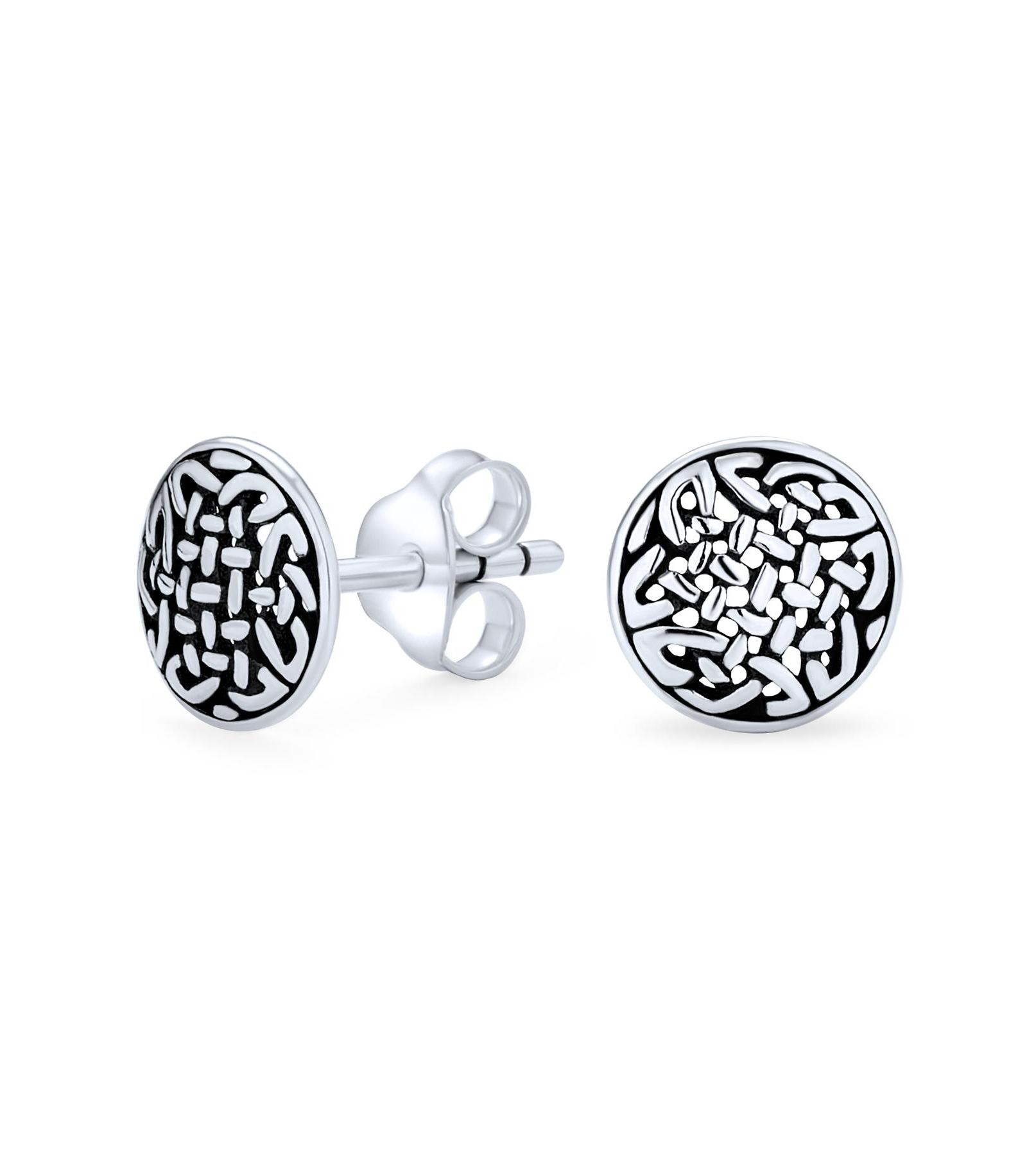 Bling Jewelry Ancient Celtic Round Infifnty Knot Stud Earrings Oxidized Sterling Silver