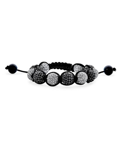 Bling Jewelry Black and White Pave Crystal Ball Shamballa Inspired Bracelet Silver Plated