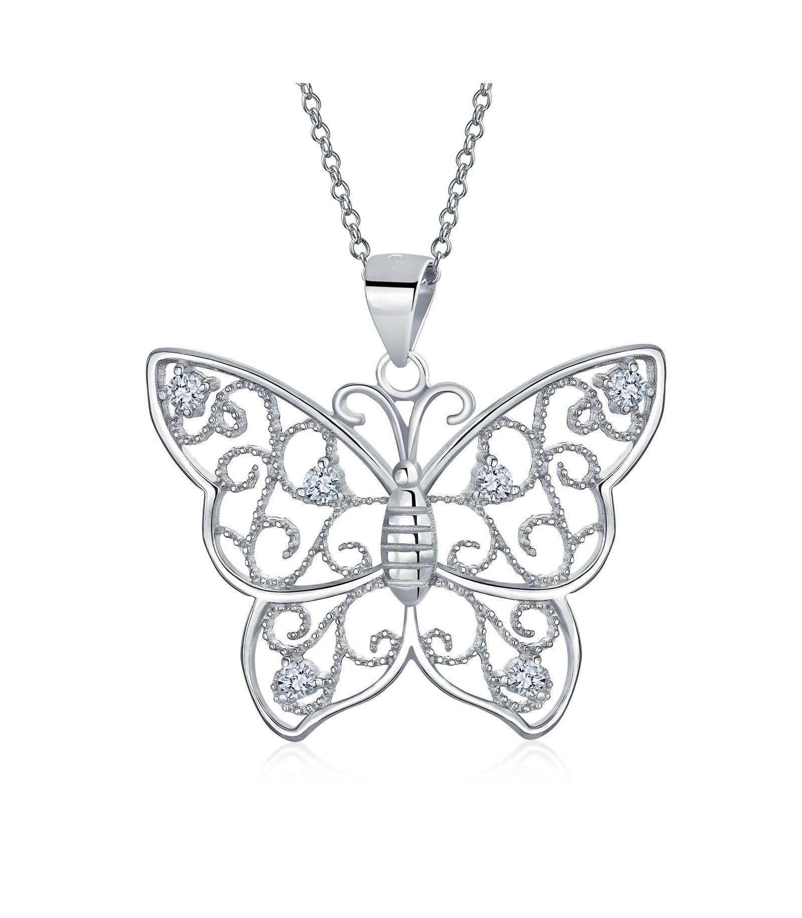 Серебряное ожерелье Bling Jewelry с кулоном в виде бабочки и стразами CZ .925 Sterling Silver
