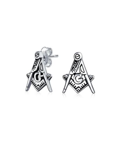 Bling Jewelry Tiny Square and Compass Masonic Freemason Stud Earrings .925 Sterling Silver