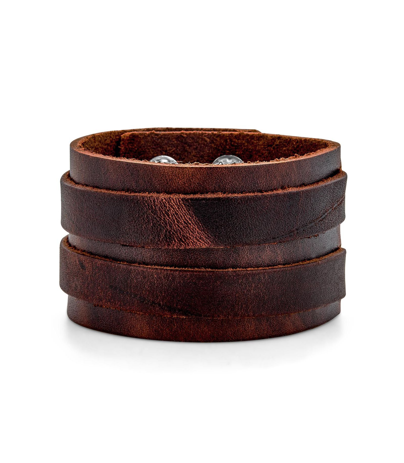 Bling Jewelry Genuine Brown Leather Biker Jewelry Cuff Bracelet Adjustable Metal Snaps