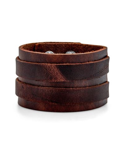 Bling Jewelry Genuine Brown Leather Biker Jewelry Cuff Bracelet Adjustable Metal Snaps