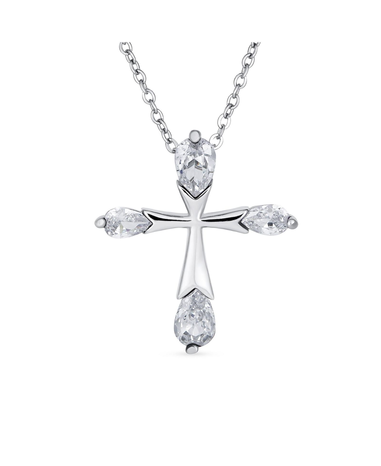 Bling Jewelry Clear CZ Teardrop Tips Cross Necklace Pendant .925 Sterling Silver