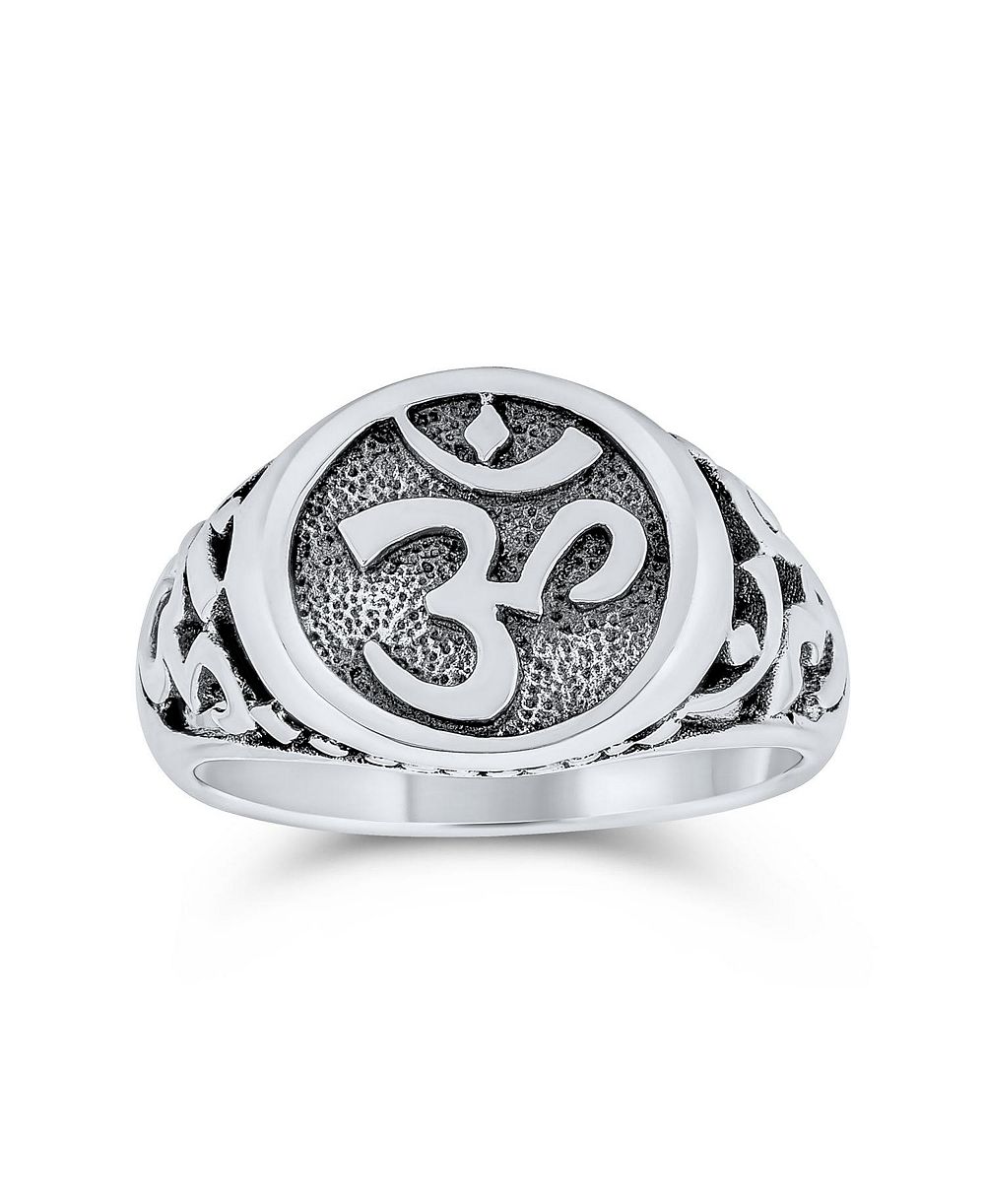 Bling Jewelry Spiritual Aum Om Signet Ring Devanagari Script Oxidized Sterling Silver