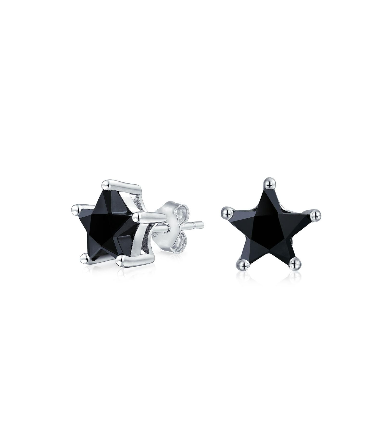 Bling Jewelry Petite Celestial Black CZ Star Stud Earrings .925 Sterling Silver 7MM